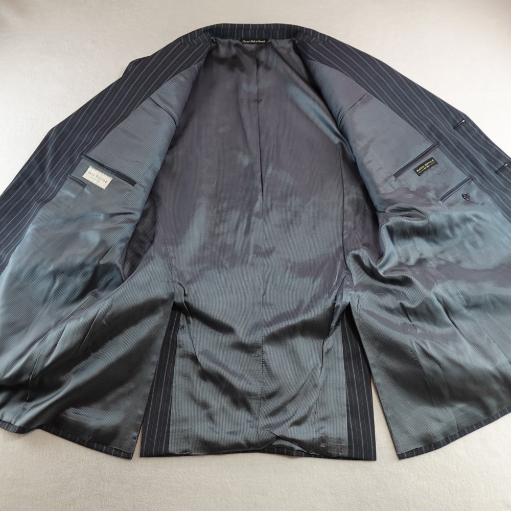 Jack Victor Blazer Mens 44R 100% Wool Blue Vitale CT Pinstripe Three Button Flaw - Picture 5 of 16